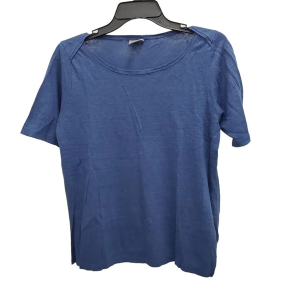 J. Jill Petite Navy‎ Blue Linen Basic Short Sleeve Crew Neck Tee T-Shirt Size M - Picture 1 of 5
